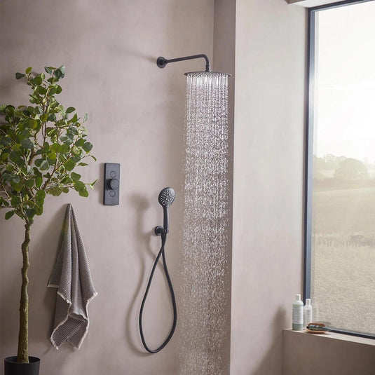 Tavistock Axiom Dual Function Shower System With Handset / Holder and Overhead Shower - Matt Black - SAX2763 - Envy Bathrooms Ltd