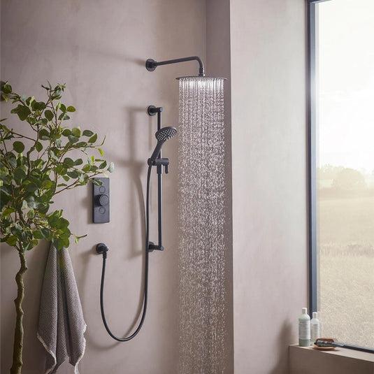 Tavistock Axiom Dual Function Shower System With Riser Kit and Overhead Shower - Matt Black - SAX2762 - Envy Bathrooms Ltd