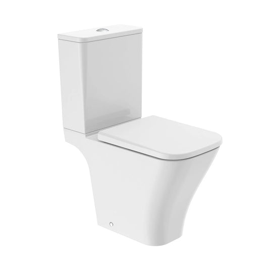 Modern close coupled toilet with soft-close seat and dual flush, white ceramic finish