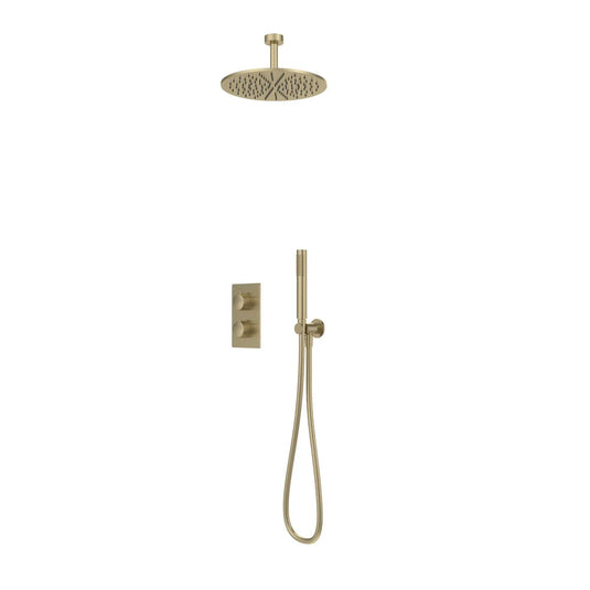 Tavistock Cohort Dual Function Shower System with Handset and Ceiling Head Brushed Brass | SCT1621 - Envy Bathrooms Ltd