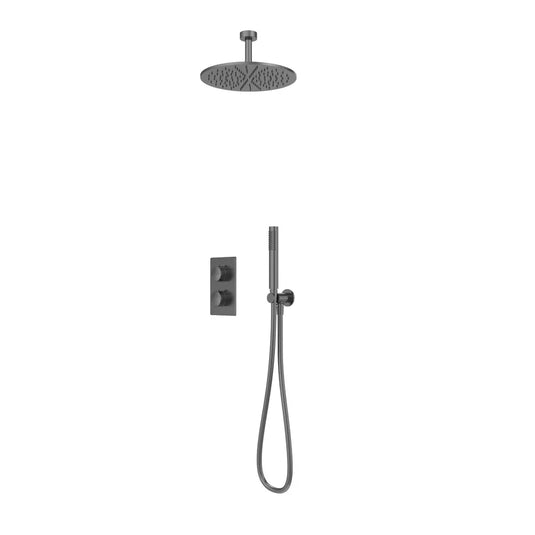 Tavistock Cohort Dual Function Shower System with Handset and Ceiling Head Gunmetal | SCT1622 - Envy Bathrooms Ltd