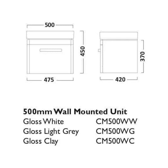 Tavistock Compass 500mm Wall Hung Single Draw Vanity Unit - Gloss Clay - CM500WC - Envy Bathrooms Ltd