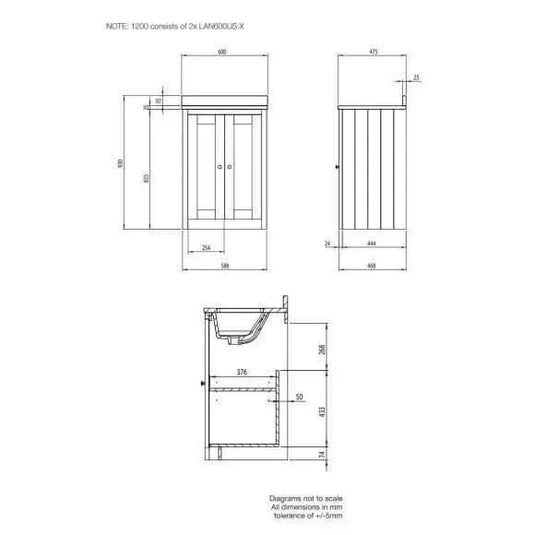 Tavistock Lansdown 1200mm Underslung Floorstanding Vanity Unit - Linen White - LAN600US.LWx2 - Envy Bathrooms Ltd