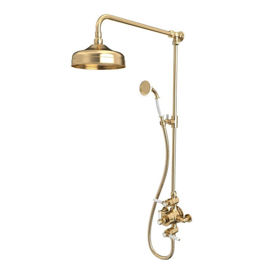 Tavistock Lansdown Dual Function Exposed Shower System with Overhead Shower & Handset - Brushed Brass - SLD1702 - Envy Bathrooms Ltd