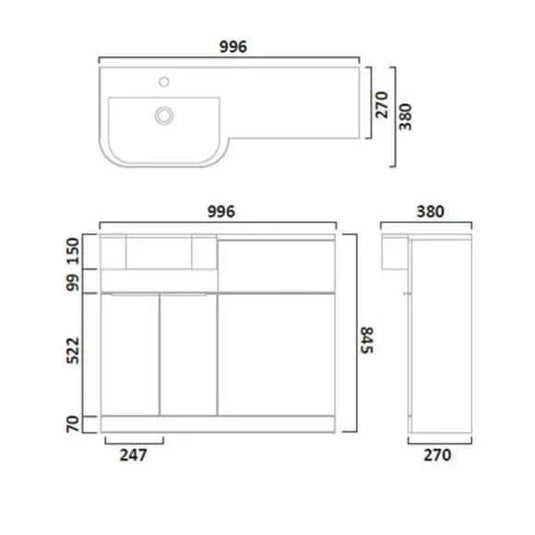 Tavistock Match 1000mm Combination Vanity Unit (LH) - Gloss White - MAT10L.W - Envy Bathrooms Ltd