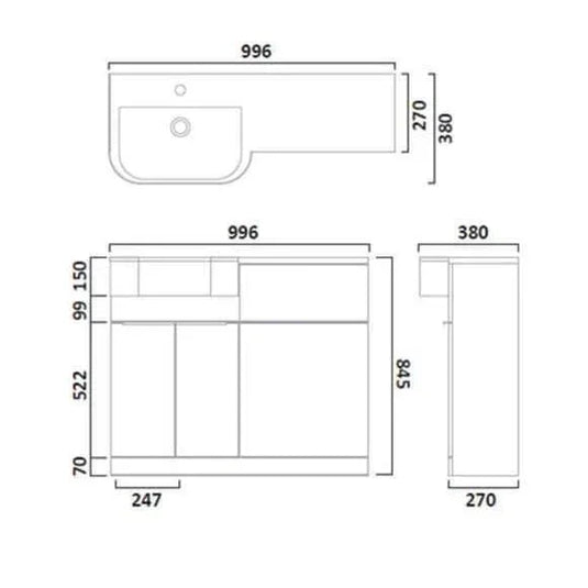 Tavistock Match 1000mm Combination Vanity Unit (RH) - Gloss Clay - MAT10R.C - Envy Bathrooms Ltd