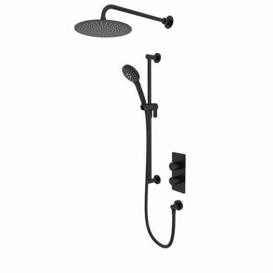 Tavistock Quantum Concealed Dual Thermostatic Shower System With Riser Kit & Overhead Shower - Matt Black - SQT1612 - Envy Bathrooms Ltd