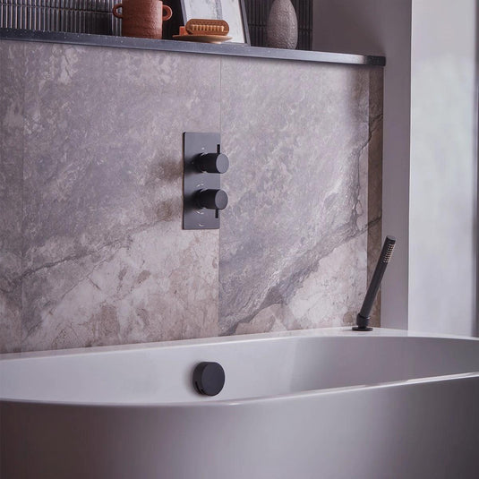 Tavistock Quantum Dual Function Shower System with Overflow Bath Filler & Deck Mounted Handset - Matt Black - SQT1618 - Envy Bathrooms Ltd