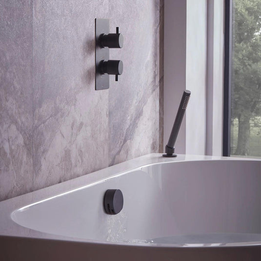 Tavistock Quantum Dual Function Shower System with Overflow Bath Filler & Deck Mounted Handset - Matt Black - SQT1618 - Envy Bathrooms Ltd