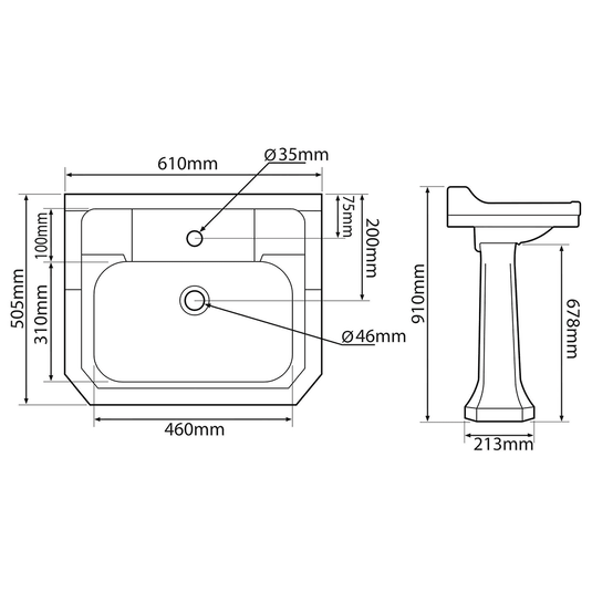 Tavistock Vitoria 610mm Basin & Pedestal (2H) - Envy Bathrooms Ltd