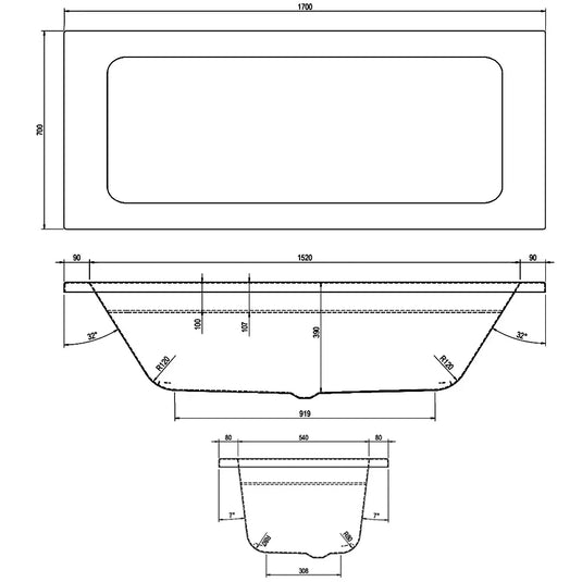 The White Space Aluna Double Ended Rectangular Bath 1700mm x 700mm - White - Envy Bathrooms Ltd