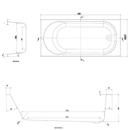 The White Space Arnold Single Ended Rectangular Bath - 1580mm X 680mm - White - Envy Bathrooms Ltd