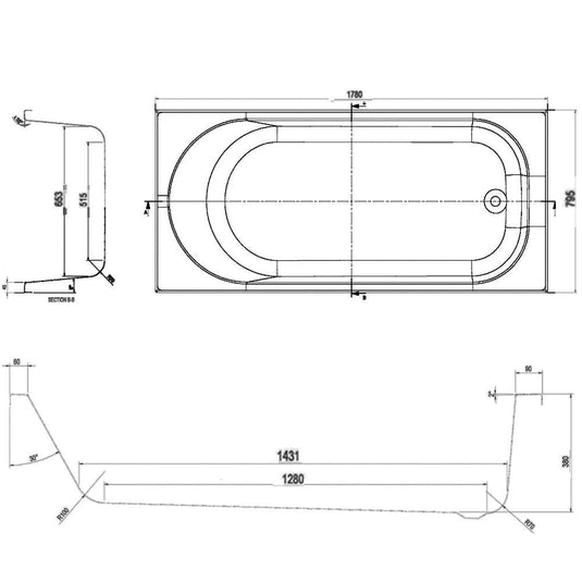 The White Space Arnold Single Ended Rectangular Bath - 1780mm X 800mm - White - Envy Bathrooms Ltd