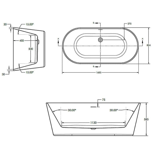 The White Space Como Double Ended Oval Freestanding Bath 1685mm x 800mm - White - Envy Bathrooms Ltd