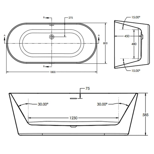 The White Space Como Double Ended Oval Freestanding Bath 1800mm x 800mm - White - Envy Bathrooms Ltd