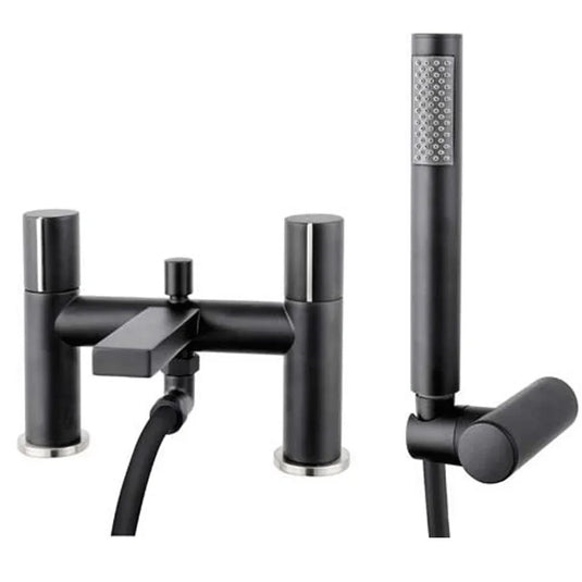 The White Space Evo 2-Hole Dual Knob Bath Shower Mixer Tap with Shower Kit - Black - Envy Bathrooms Ltd