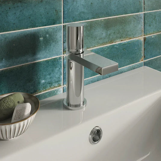 The White Space Evo Single Knob Monobloc Basin Mixer Tap with Sprung Plug Waste - Chrome - Envy Bathrooms Ltd