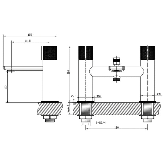 The White Space Knurl 2-Hole Dual Knob Bath Shower Mixer Tap with Shower Kit - Chrome - Envy Bathrooms Ltd