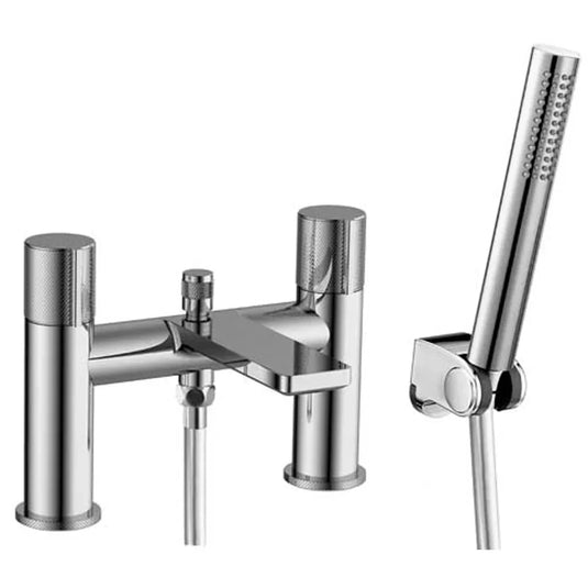 The White Space Knurl 2-Hole Dual Knob Bath Shower Mixer Tap with Shower Kit - Chrome - Envy Bathrooms Ltd
