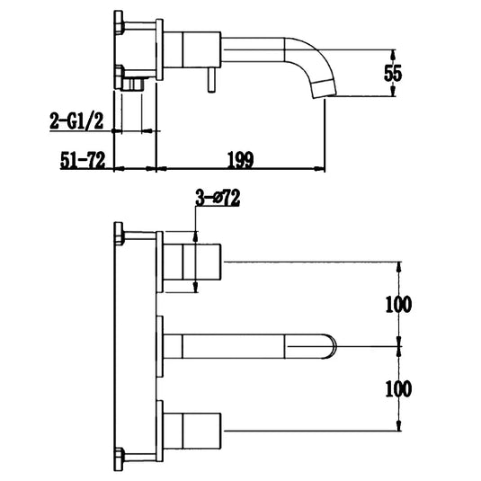 The White Space Pin Lux 3-Hole Dual Lever Wall Mounted Basin Mixer Tap - Chrome - Envy Bathrooms Ltd