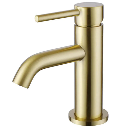 The White Space Pin Lux Single Lever Mini Mono Basin Mixer Tap with Sprung Plug Waste - Brushed Brass - Envy Bathrooms Ltd