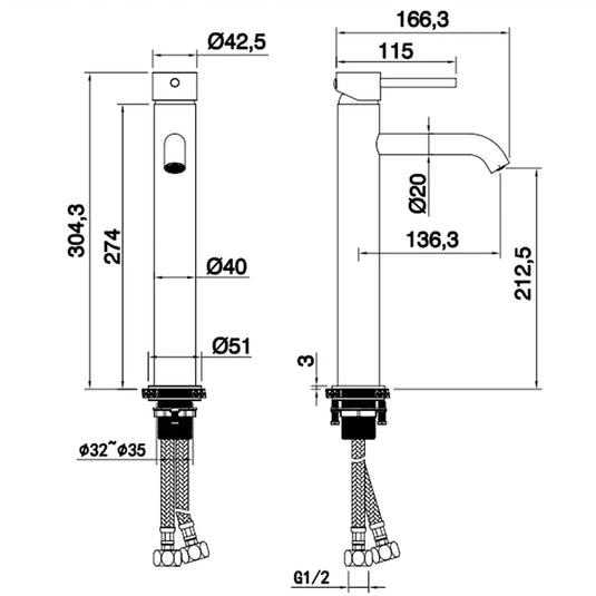 The White Space Pin Lux Single Lever Monobloc Tall Basin Mixer Tap - Matt Black - Envy Bathrooms Ltd