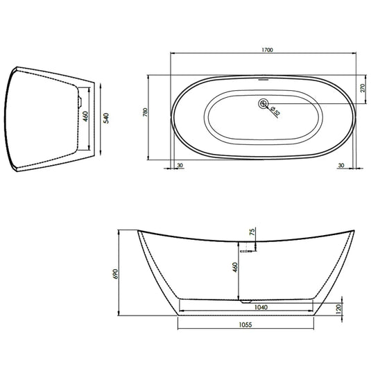 The White Space Sulis Double Ended Oval Freestanding Bath 1700mm x 780mm - White - Envy Bathrooms Ltd
