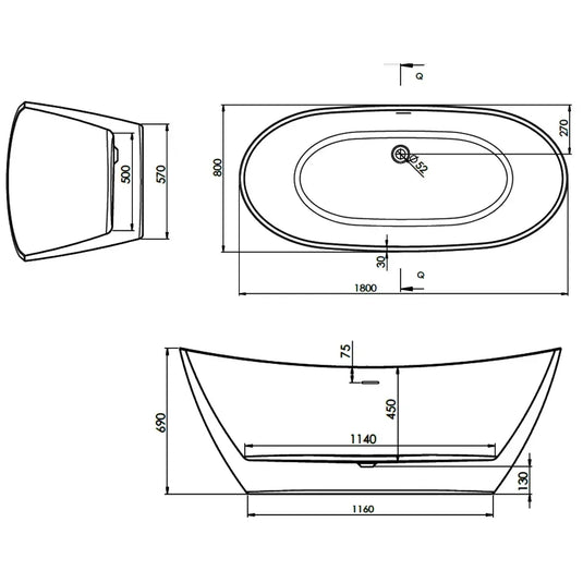 The White Space Sulis Double Ended Oval Freestanding Bath 1800mm x 800mm - White - Envy Bathrooms Ltd