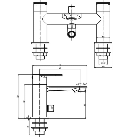 The White Space True Brassware 2-Hole Dual Lever Bath Shower Mixer Tap with Shower Kit - Chrome - Envy Bathrooms Ltd