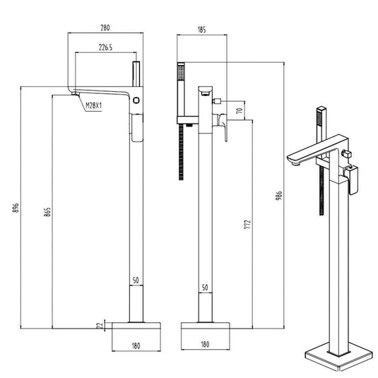 The White Space Veto Single Lever Freestanding Bath Shower Mixer Tap with Shower Kit - Chrome - Envy Bathrooms Ltd
