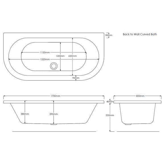Trojan 1700 x 800mm D Shape 26 Jet Whirlpool Bath with LED Light & Waste - Envy Bathrooms Ltd