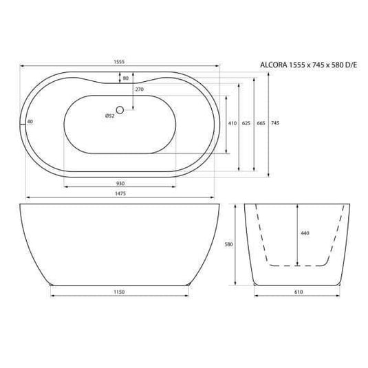 Trojan Alcora 1555mm Freestanding Bath - Envy Bathrooms Ltd