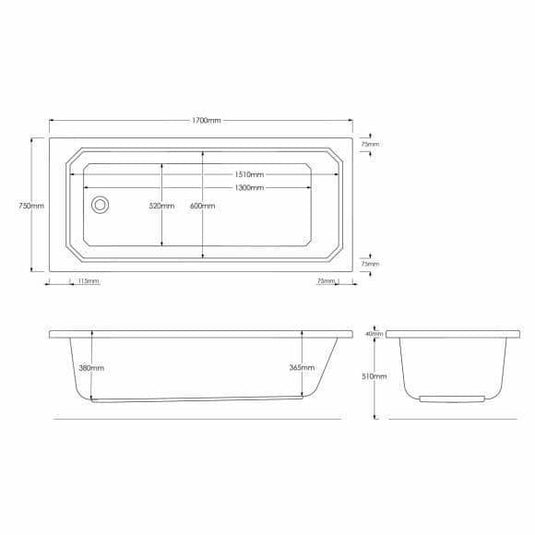 Trojan Art Deco 1700 x 750mm Trojancast Single Ended Bath - Envy Bathrooms Ltd