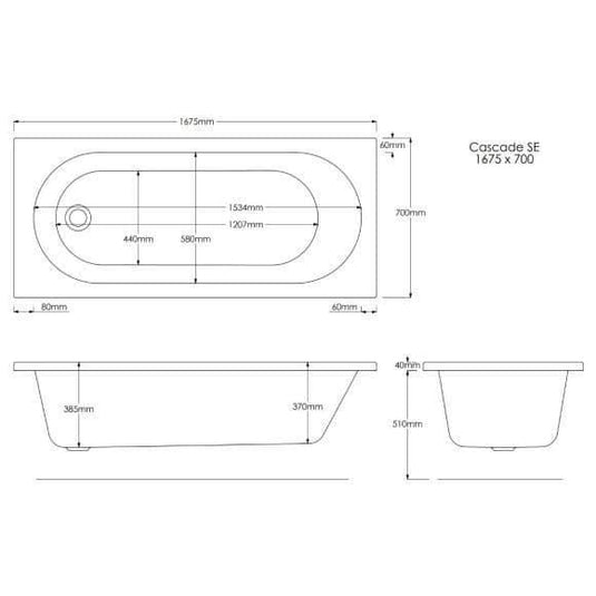 Trojan Cascade 1675 x 700mm Single Ended 14 Jet Whirlpool Bath with LED Light & Waste - Envy Bathrooms Ltd