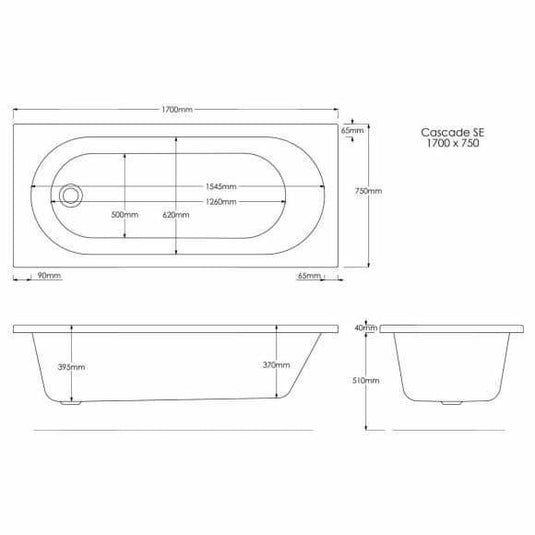Trojan Cascade 1700 x 750mm Single Ended 18 Jet Whirlpool Bath & Waste - Envy Bathrooms Ltd