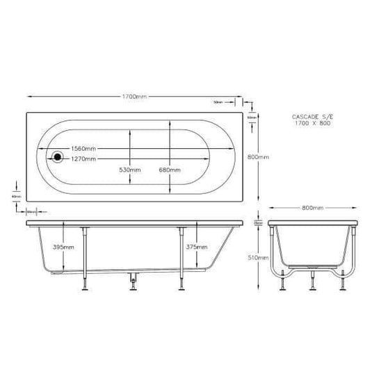 Trojan Cascade 1700 x 800mm Trojancast Single Ended Bath - Envy Bathrooms Ltd