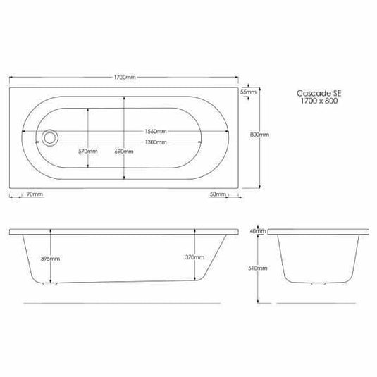 Trojan Cascade 1700mm Single Ended 14 Jet Whirlpool Bath & Waste - Envy Bathrooms Ltd