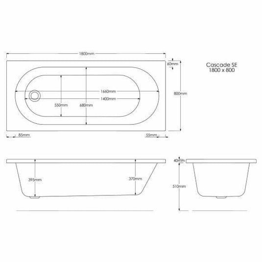 Trojan Cascade 1800 x 800mm Single Ended 8 Jet Whirlpool Bath & Waste - Envy Bathrooms Ltd
