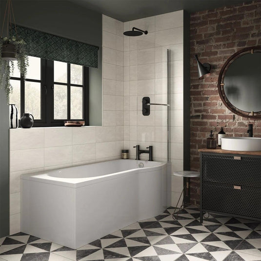 Trojan Concert P Shape 1675mm Shower Bath with Panel & Screen (RH) - Envy Bathrooms Ltd