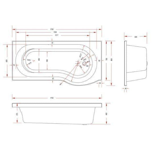 Trojan Concert P Shape 1700mm Shower Bath with Panel & Screen (RH) - Envy Bathrooms Ltd