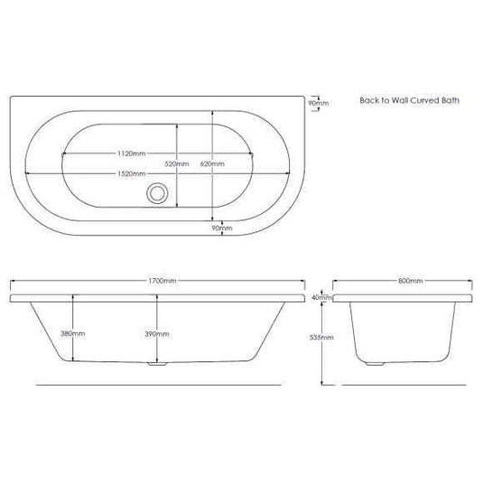 Trojan Curved 1700 x 800mm D Shape Bath with Panel - Envy Bathrooms Ltd