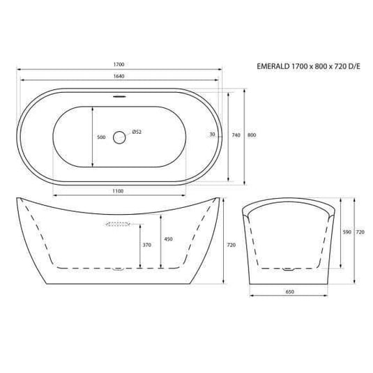 Trojan Emerald 1700mm Freestanding Double Slipper Bath - Envy Bathrooms Ltd