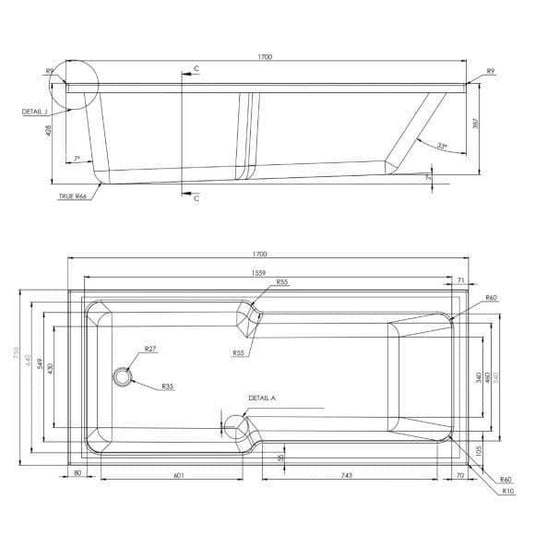 Trojan Evolve 1700 x 750mm Single Ended Shower Bath with Panel & Screen - Envy Bathrooms Ltd