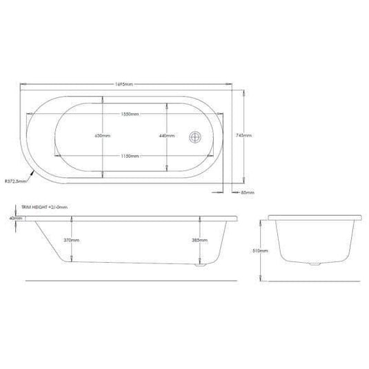 Trojan J Shape 1700 x 750mm 8 Jet Whirlpool Bath & Waste (RH) - Envy Bathrooms Ltd