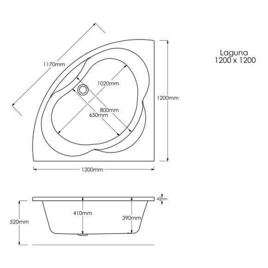 Trojan Laguna 1200 x 1200mm 14 Jet Whirlpool Corner Bath & Waste - Envy Bathrooms Ltd