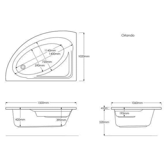 Trojan Orlando 1500 x 1020mm 8 Jet Whirlpool Corner Bath & Waste (LH) - Envy Bathrooms Ltd