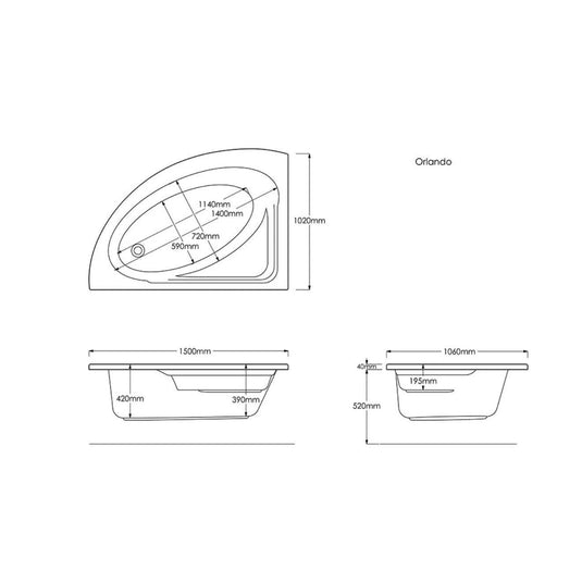 Trojan Orlando 1500 x 1020mm Corner Bath with Panel (LH) - Envy Bathrooms Ltd