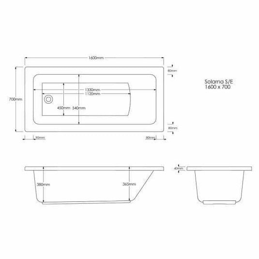 Trojan Solarna 1600 x 700mm Single Ended Bath - Envy Bathrooms Ltd