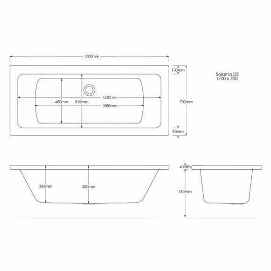 Trojan Solarna 1700 x 700mm Double Ended 14 Jet Whirlpool Bath with LED Light & Waste - Envy Bathrooms Ltd