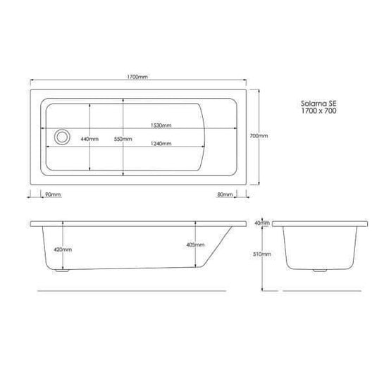 Trojan Solarna 1700 x 700mm Single Ended Bath - Envy Bathrooms Ltd